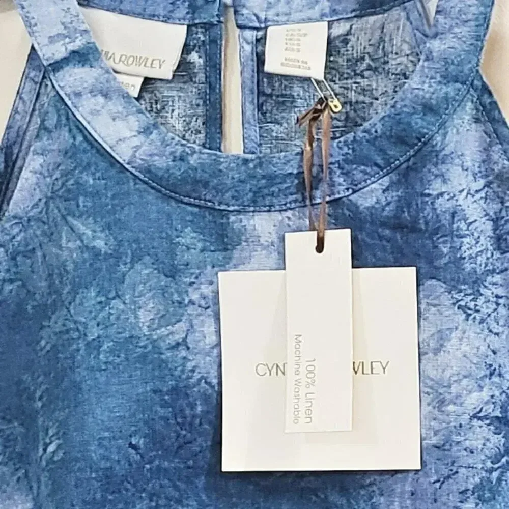 NWT Cynthia Rowley Women's Linen Tie Dye Print Hi-Low Hem Halter Mini Dress
